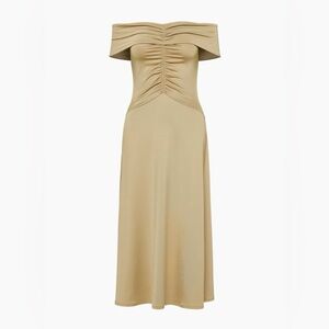 Brand New Without Tag Aritzia Elegant Tan Off-Shoulder Maxi Dress